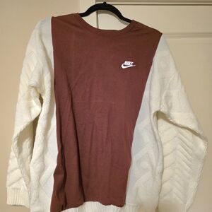 Upcycled Nike Womens Crewneck Sweater - Maroon & Cream